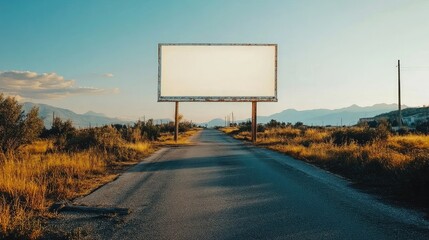 Poster - Minimalist billboard with a white screen, placed along a road with clear copy space for ads or branding.