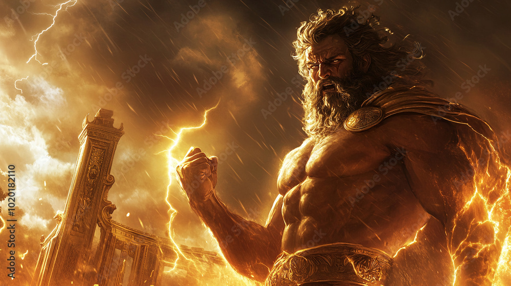 Zeus god of sky and thunder in ancient Greek mythology background の ...