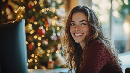 Wall Mural - Woman Smiling at Christmas.