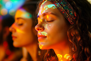 A group of women with glowing face paint on their faces