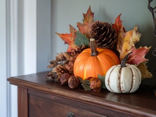 Poster - Autumn decorations on a table top