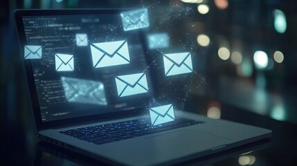 Poster - Digital Communication Concept with Floating Emails