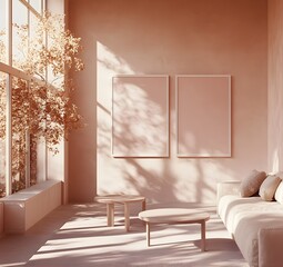 Minimalist Living Room Interior with Sunlight and Two Frames