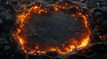 Fototapete - Glowing Lava Surrounding a Dark Stone Center