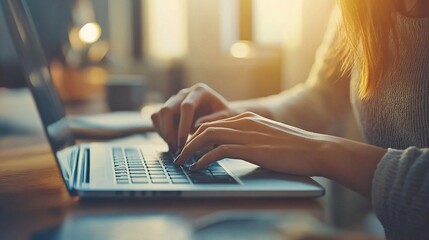 Canvas Print - Focused Work on Laptop in Soft Lighting