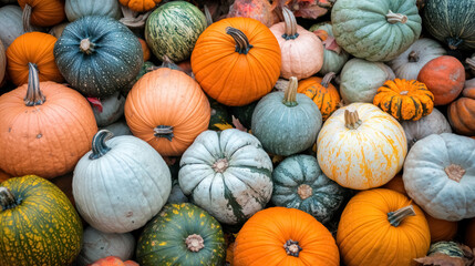 colorful autumn harvest with a variety of pumpkins and gourds on display