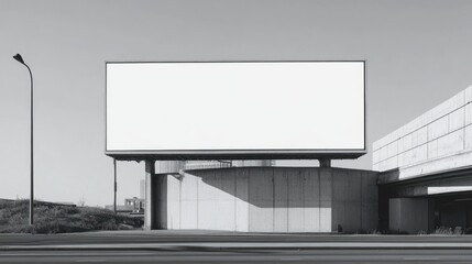 Poster - Outdoor billboard with a clean white screen, featuring minimalist architecture and ample copy space.
