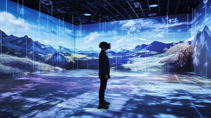 Poster - Person Standing in Open Space with Virtual Reality Display