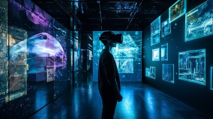 Poster - Person in Virtual Reality at Interactive Museum Exhibit