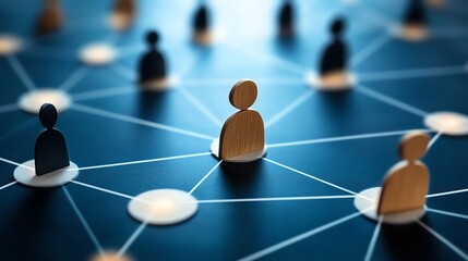 network connections represented by wooden figures on a dark background.