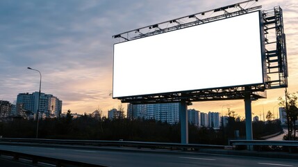 Poster - Sleek, modern billboard with a white screen, placed on a highway with ample copy space for promotional material.