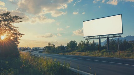 Poster - Sleek, modern billboard with a white screen, placed on a highway with ample copy space for promotional material.