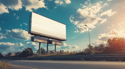 Poster - Sleek, modern billboard with a white screen, placed on a highway with ample copy space for promotional material.