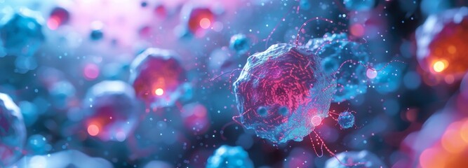 Aufkleber - Dynamic close-up view of colorful cells in motion, showcasing vibrant hues and intricate details. Ideal for educational and scientific themes.