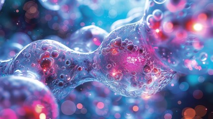 Aufkleber - Close-up of abstract cellular structures with vibrant colors and textures, showcasing the complexity of microscopic life
