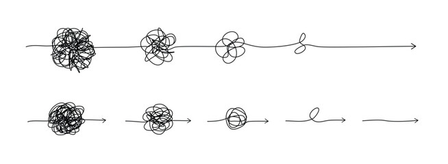 Wall Mural - psychotherapy hand drawn concept line. unraveling chaos tannle line. messy flat path. solving a psyc