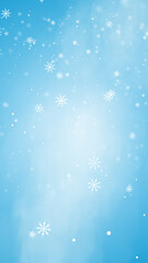 snow flakes fall on blue sky background,white snow flakes flying ,happy new year and merry Christmas holidayvertical social media design element ,winter snowy sky