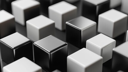 Sticker - Abstract arrangement of black and white cubes forming a geometric pattern on a smooth surface