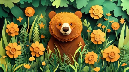 Brown bear in a summer forest setting Brown bear in a forest during summer