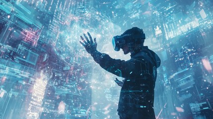 Poster - Futuristic Scene of a Person with VR Headset