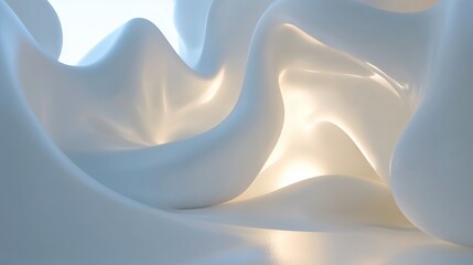 Poster - Soft white abstract shapes illuminated with gentle light creating a calming atmosphere in a serene setting
