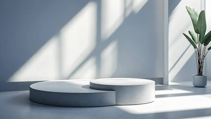 Wall Mural - a minimalist white platform sits in a bright room, bathed in sunlight streaming through the windows
