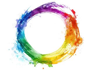 Wall Mural - rainbow colorful watercolor splash in ring shape isolated on white or transparent png