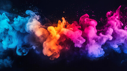 Wall Mural - multi-colored smoke plume with blue, orange and pink colors. a mix of watercolor paints in water on 