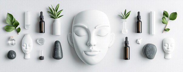 Poster - Natural healing setup with sage, essential oils, and crystals, holistic wellness, 3D illustration