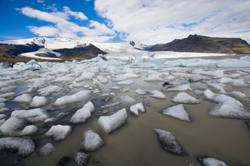 Wall Mural - Icebergs on a glacier lake Fjallsárlón at the south end of the Icelandic glacier Vatnajökull