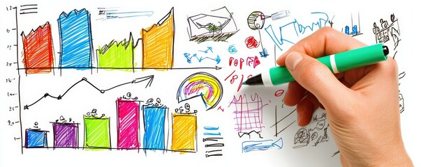 Poster - consultant's hand illustrating colorful data charts