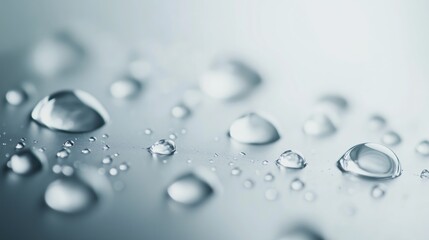 Poster - Close-up of droplets on a smooth surface illuminated by soft light during a calm morning