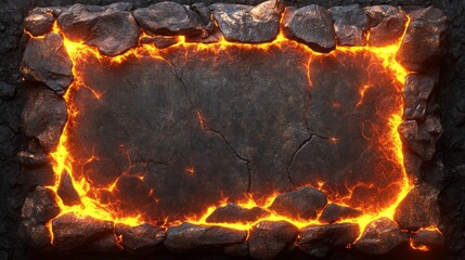 Fototapete - A Glowing Lava Frame Surrounding a Rough Stone Surface