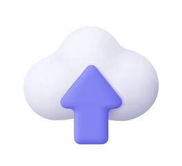 Poster - Cloud with upload and download arrow. Media loading, data transfer, cloud storage and cloud computing. 3d vector icon. Cartoon minimal style.