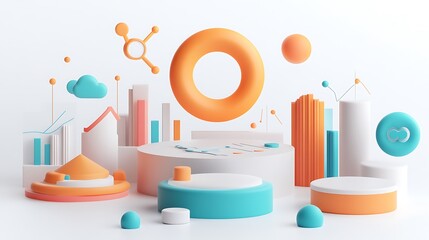 Poster - Abstract 3D Composition with Geometric Shapes and Colors