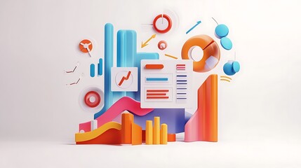 Poster - 3D Abstract Colorful Geometric Shapes Representing Data and Business Charts