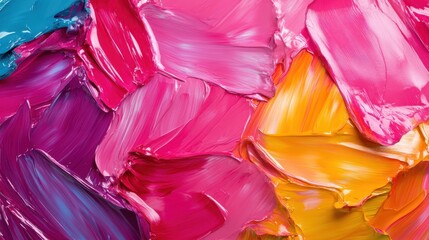 Poster - An abstract art featuring vivid colorful paint patterns on canvas, with a mix of pinks, purples, and oranges, creating an energetic and engaging composition.