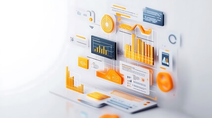 Poster - Abstract 3D Graphic Design with Orange and Gray Elements