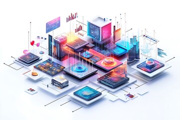 Poster - Abstract Isometric Visualization of Interconnected Digital Data and Technology