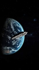 Wall Mural - Vertical Video of Oumuamua Asteroid Interstellar Comet Visitor to Solar System Passing by Planet Earth. 3D Science Space Animation.