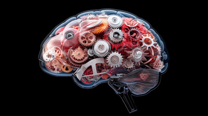 Aufkleber - image features brain composed of colorful gears and cogs, symbolizing intricate thought processes and creativity. This vibrant representation evokes sense of innovation and complexity
