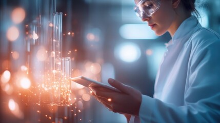 Poster - a scientist in a laboratory setting intently examines a sample with precision, highlighting the purs