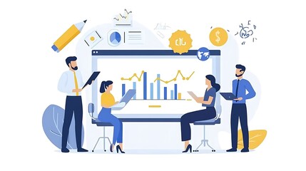 Poster - Business Team Analyzing Financial Data and Charts