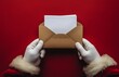 © adobestocker1 - Close-up of an open brown envelope being pulled out from between the fingers of Santa Claus.
