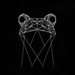 minimalist portrait of a frog's head in geometric black lines against a black background