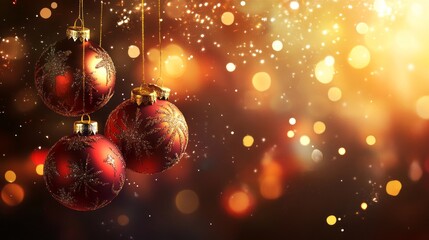 Wall Mural - festive merry christmas and happy new year background with elegant ornaments, twinkling lights, and 