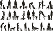 © zolotons - set of people walking dogs silhouette, vector