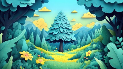 Poster - Pine tree in a lush forest exploring vibrant summer scenery Pine tree in a vibrant summer forest scene