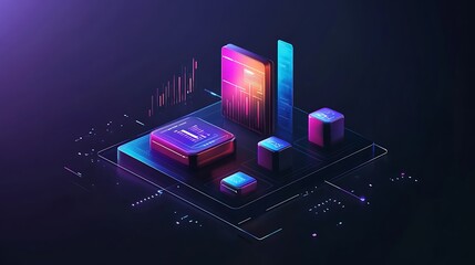 Poster - Abstract Futuristic Technology Interface with Glowing Geometric Shapes