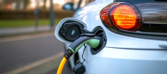 Modern Electric Car Charging at Public Station, Promoting Eco-Friendly Transportation